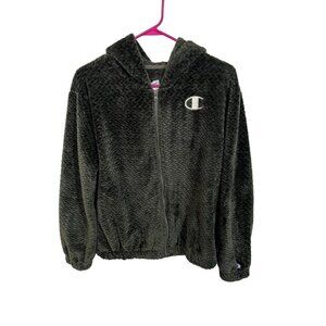 Champion Women's Medium Fleece Herringbone Pattern Full Zip Hooded Jacket Green